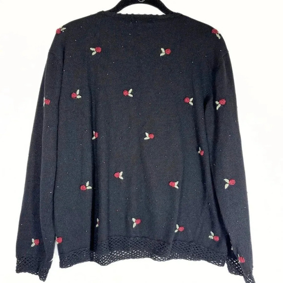 Christopher Banks Vintage Womens Sweater Black Floral Embroidered Beaded XL - Picture 2 of 8